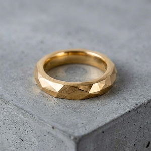Geometric Faceted Brass Unisex Ring | 18K Gold Plated Matte Solitare Statement Band