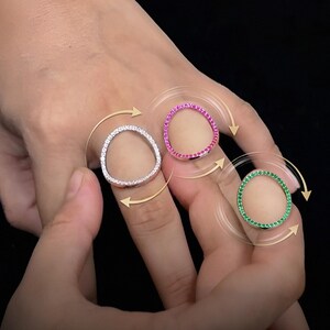 18K Platinum Plated, Viral Trending, Flip Wave Ring, 3 Sided Multi Gemstone Eternity Band