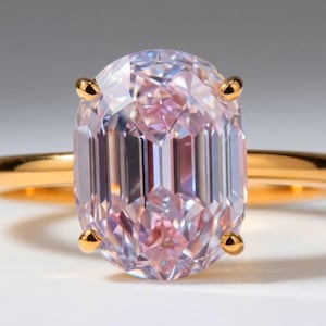 Gold Plated Pink Oval Moissanite Solitaire Ring| 925 Sterling Silver Engagement| Anniversary Statement Gift