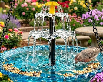 Fuente colgante solar para pájaros (4 colores), comedero decorativo con cascada para colibríes para jardín exterior.
