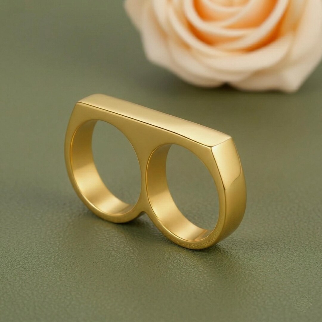 Minimalist Two-finger Double Ring Set - Modern Geometric Statement Band ...
