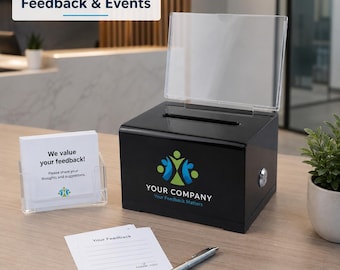 Buzón de sugerencias de acrílico con logotipo personalizado, urna de votación y papeletas con cerradura personalizada para eventos de oficina.