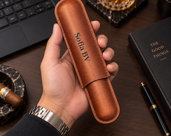 Personalisiertes Einzel-Zigarrenetui, Zigarrenhalter aus PU-Leder mit individuellem Namen, Reiseetui für Zigarren, tragbares Geschenk für ihn, Geschenk für Trauzeugen