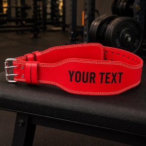 Cinturón de levantamiento de pesas personalizado, cinturón de gimnasio de PU con texto personalizado, cinturón de fitness con hebilla metálica ajustable, regalo para amantes del gimnasio.