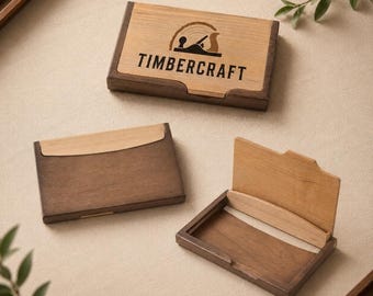 Custom Logo Wooden Business Card Holder, Walnut and Maple Business Card Case, Personalised Desk Card Box, Corporate Gift