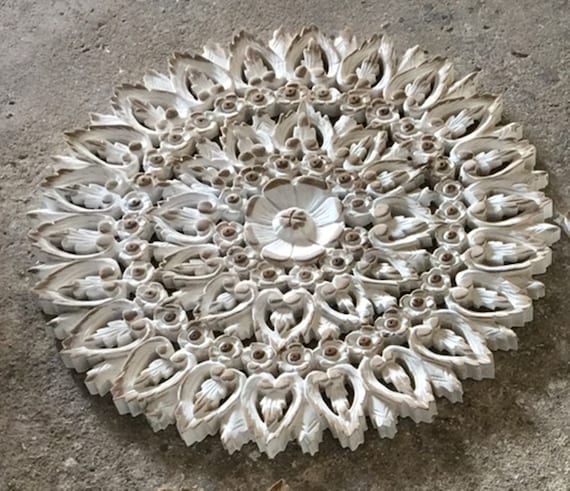 White Wash Thick Bohemian Mandala 23 Inch Lotus Flower Wooden - Thai Wooden Wall Art Uk White Wash Thick Bohemian Mandala 23 Inch Lotus Flower Wooden - Thai Wooden Wall Art Uk