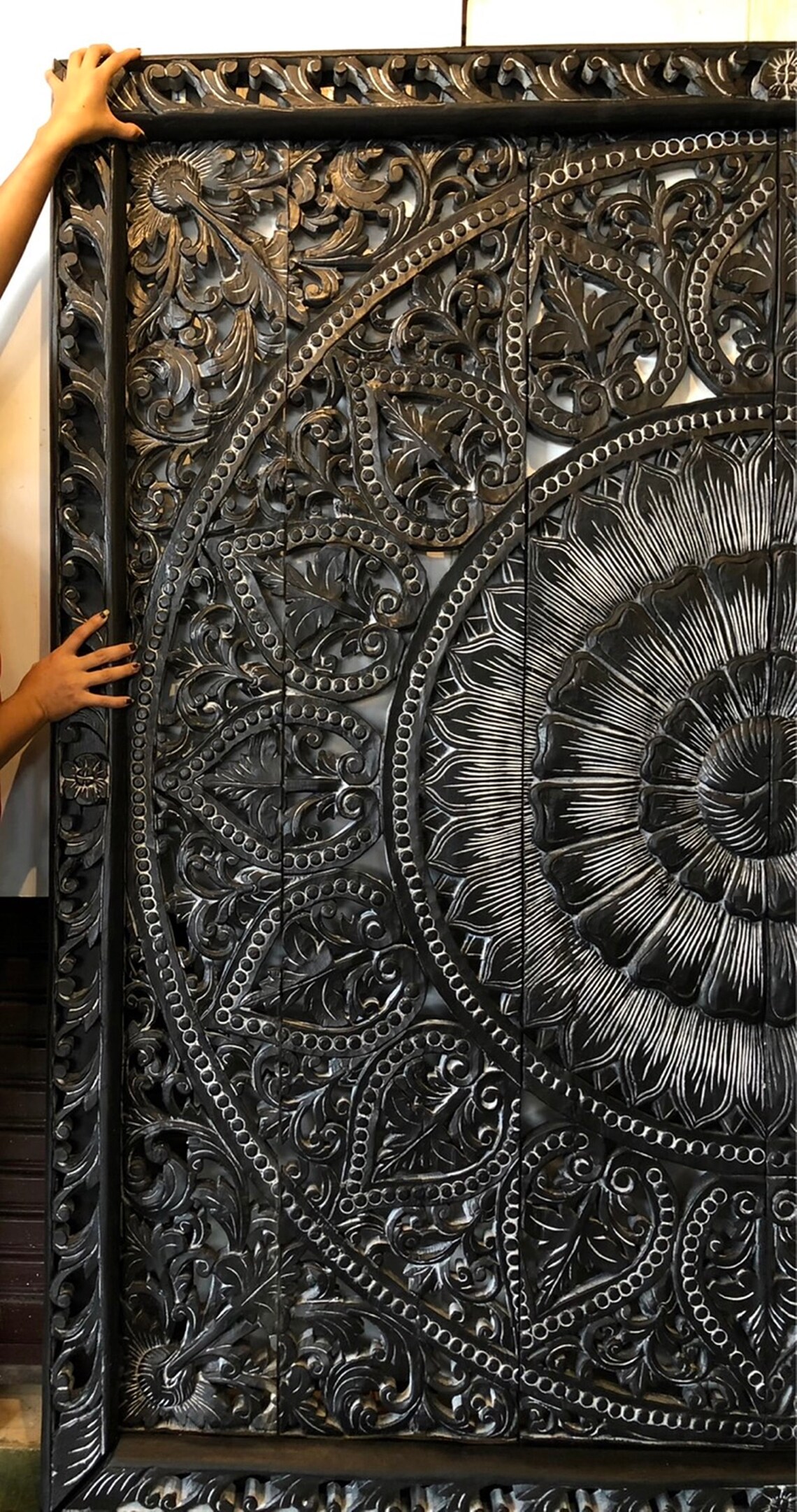 Large Wooden Art Decor Mandala Wall Art Carved Wood Black | Etsy UK