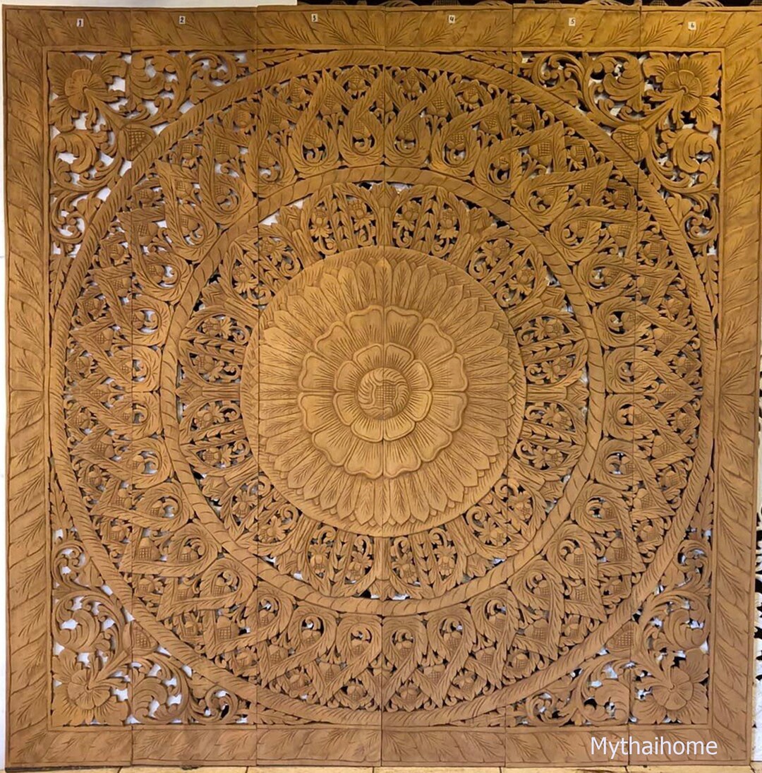 Large Carved Wood Mandala,carved Wood Headboard King,teak King