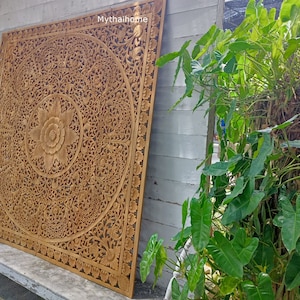 California King Size Headboard 76&quot; Large Carved Wall Art Panel Wall Hanging Decorative Natural Teak Wall Art Panel Thailand Headboard White