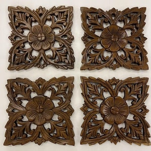 Carved Wood Panels, Wall Art Hanging, Dark Wood Carving, Mandala Wall Decoration, White Wood Panel,Teak Wooden Panels, Brown Wood Panel Thai