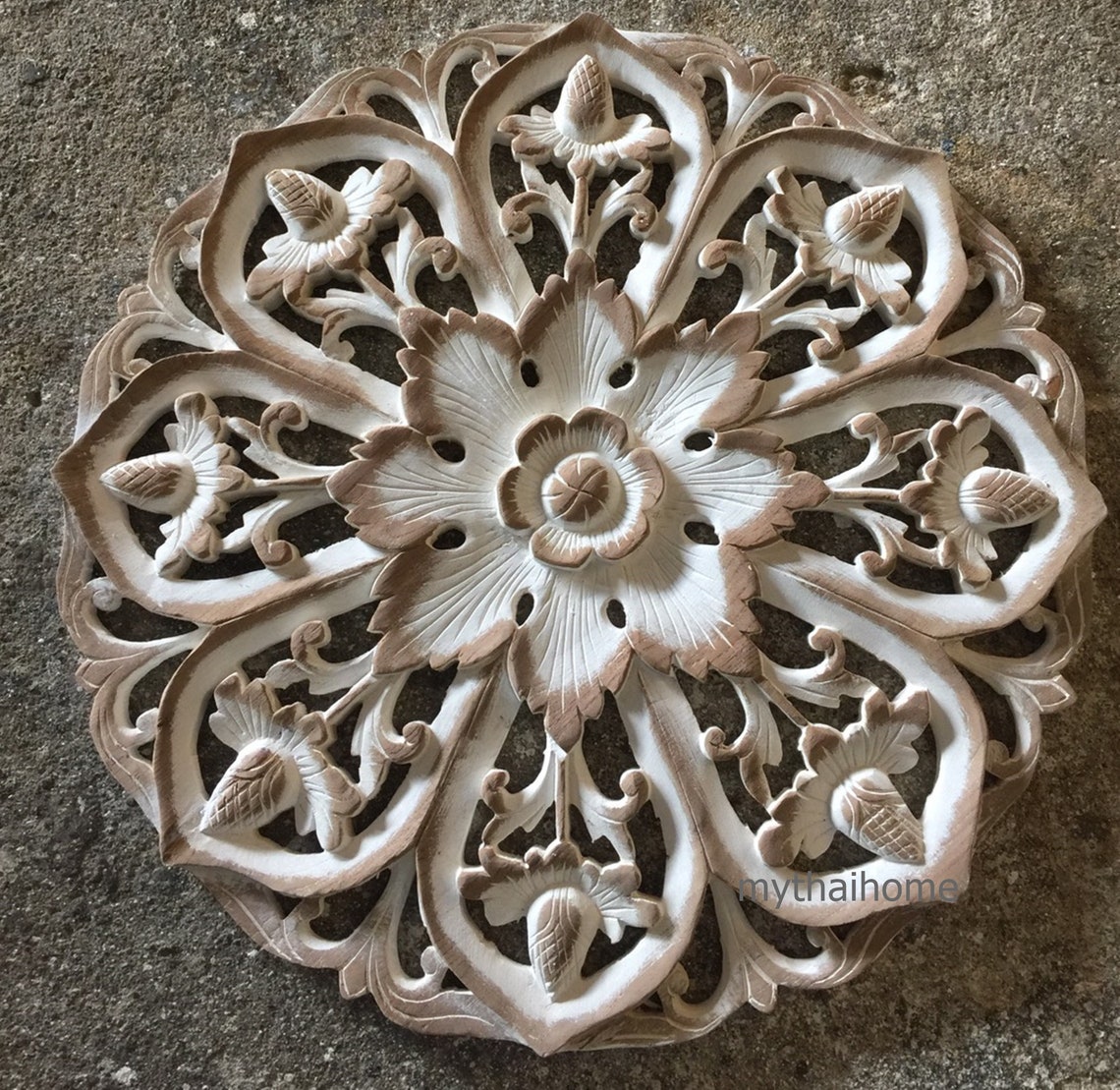 Natural White Wood Mandala Wall Art Panel Carved Wood Wall Etsy