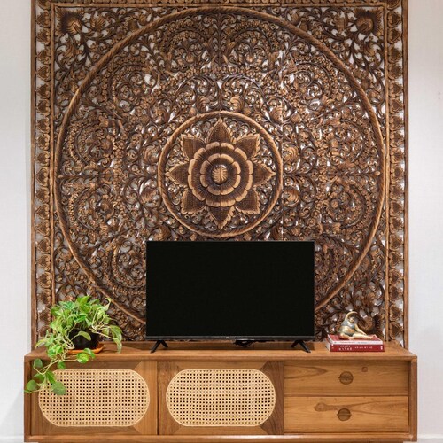 Brown Large Teak Wood Wall Art King Size Bed Sculpture Etsy