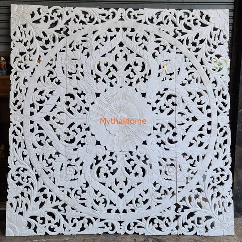 White Mandala Headboard King Wooden Wall Art 71 Lotus Etsy