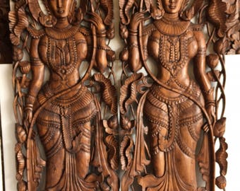 Handmade Carved Teak Door Extra Headboard Large Wood Wall Art