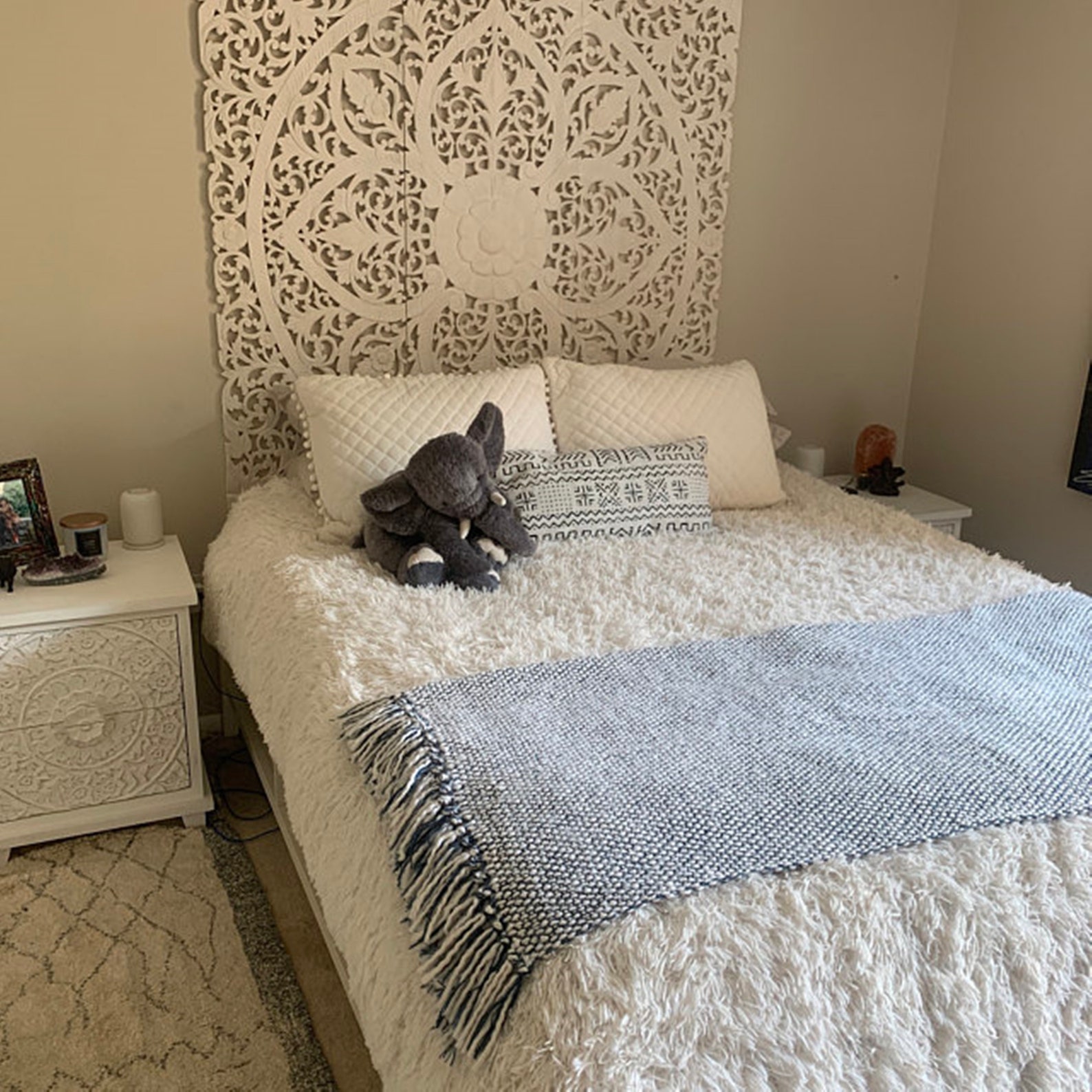 60 Teak White Queen Carved Headboard Reclaimed Large Etsy