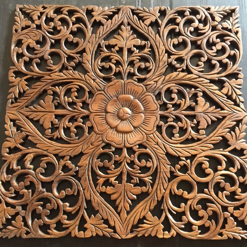 Ornate Wall Art Carved Wood Teak Panel Mounted Wooden Wall Etsy