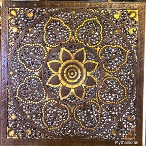 71&quot; Large Wall Art White King Size Bed Reclaimed Bohemian Headboard Decorative Flower Mandala Wooden Carved Teak Wall Art Panel Thailand