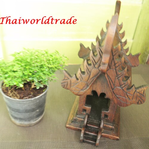 Image showcasing Medium Thai Teak Wood Wooden Spirit House Handmade Altar - Etsy