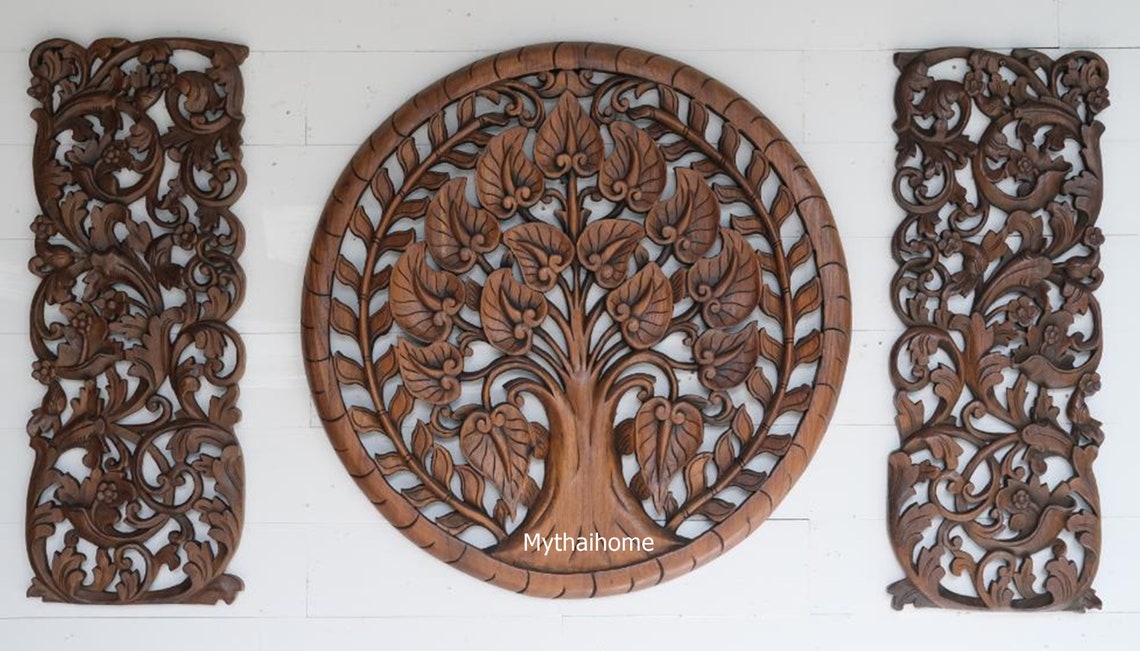 Set Wooden Carved Headboard King Dragon Roses Tree of Life Etsy