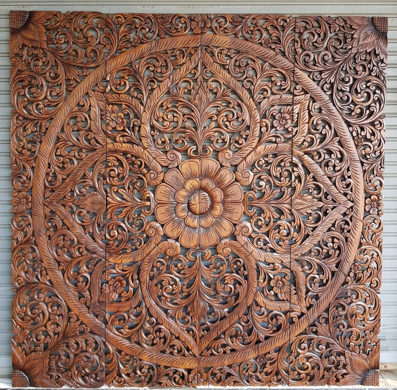 Bohemian Headboard King Large Carved Wood Wall Art Teak Wooden Etsy