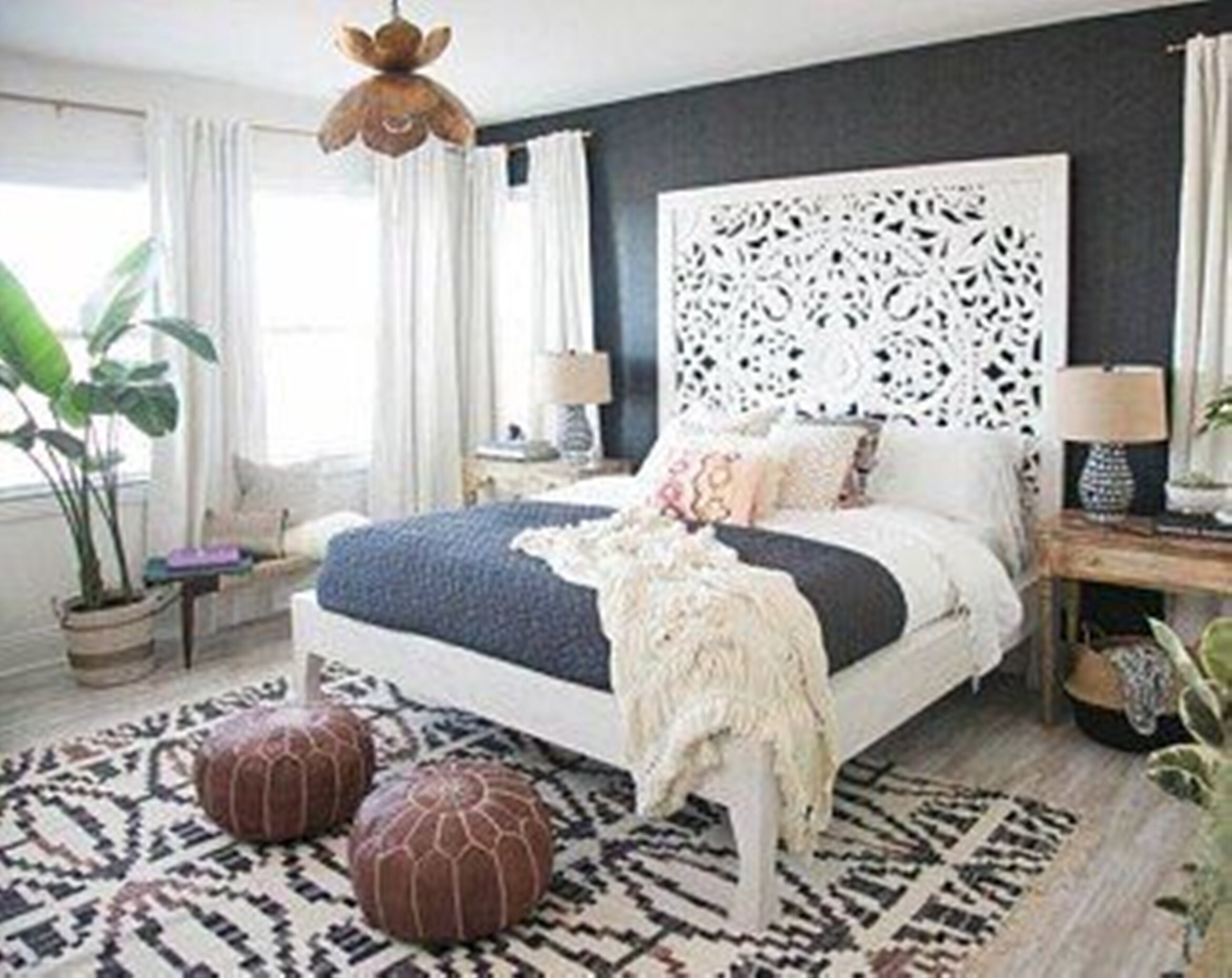 White bohemian headboard deals