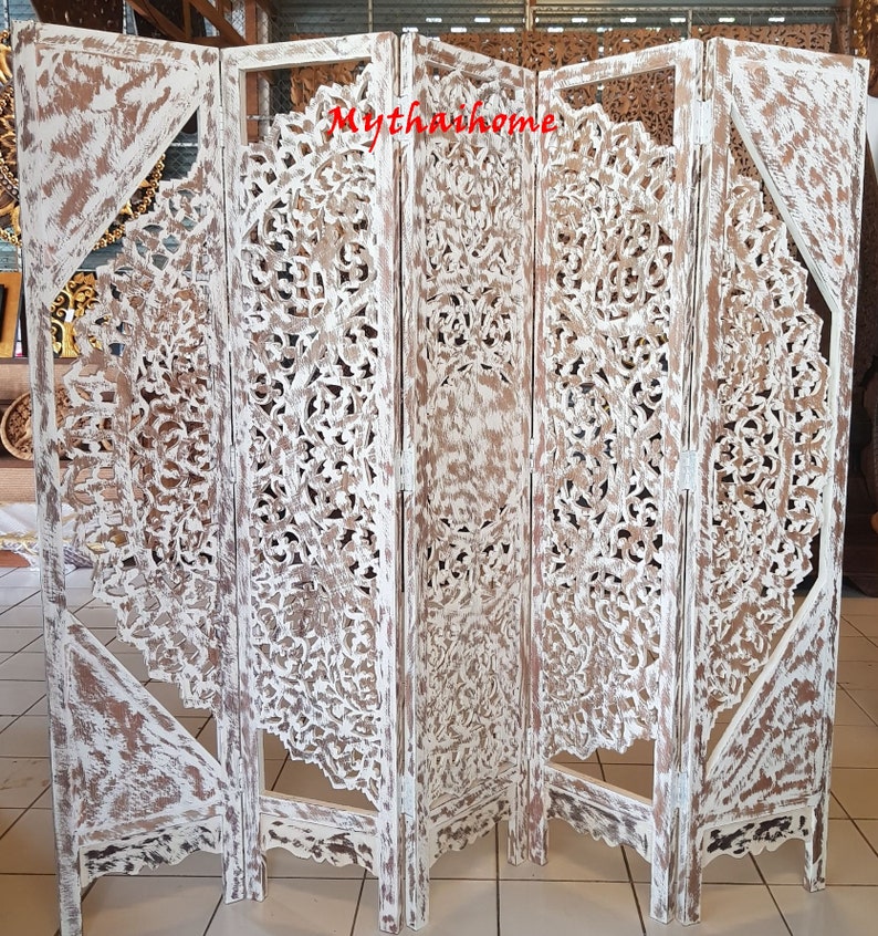 Boho Room Divider Mandala Carved Wood Wall Art Folding Screen Etsy