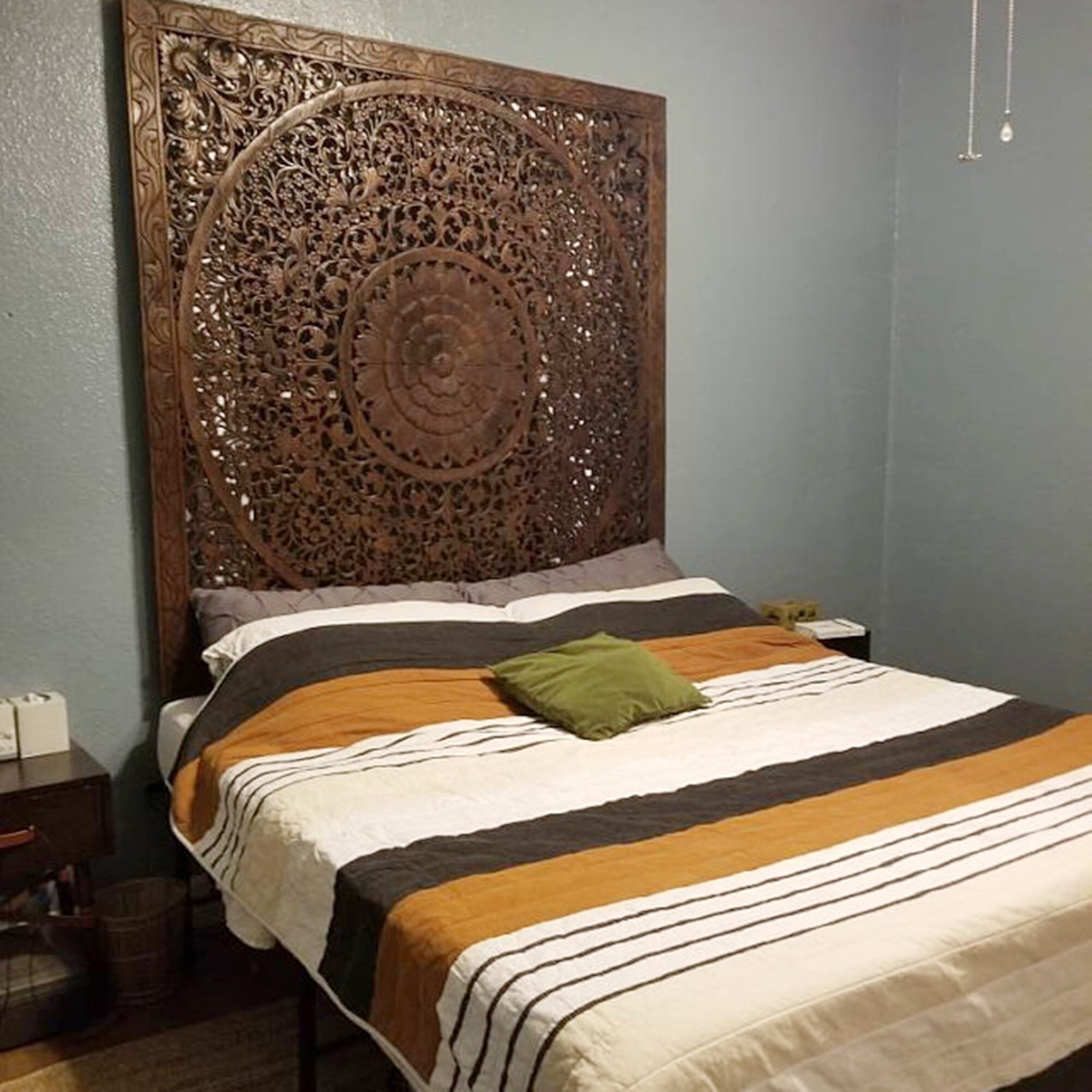 Carved King Headboard Mandala Carved Wood Wall Art Bohemian Etsy UK