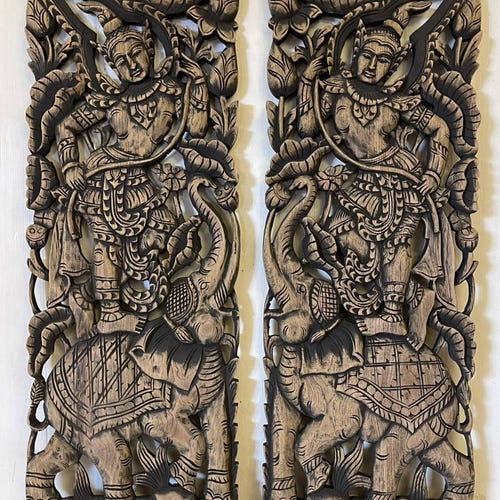 Handmade Carved Teak Door Extra Headboard Large Wood Wall Art