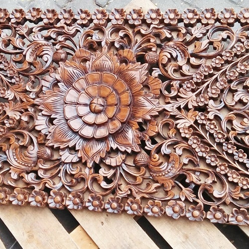 Brown Large Teak Wood Wall Art King Size Bed Sculpture Etsy