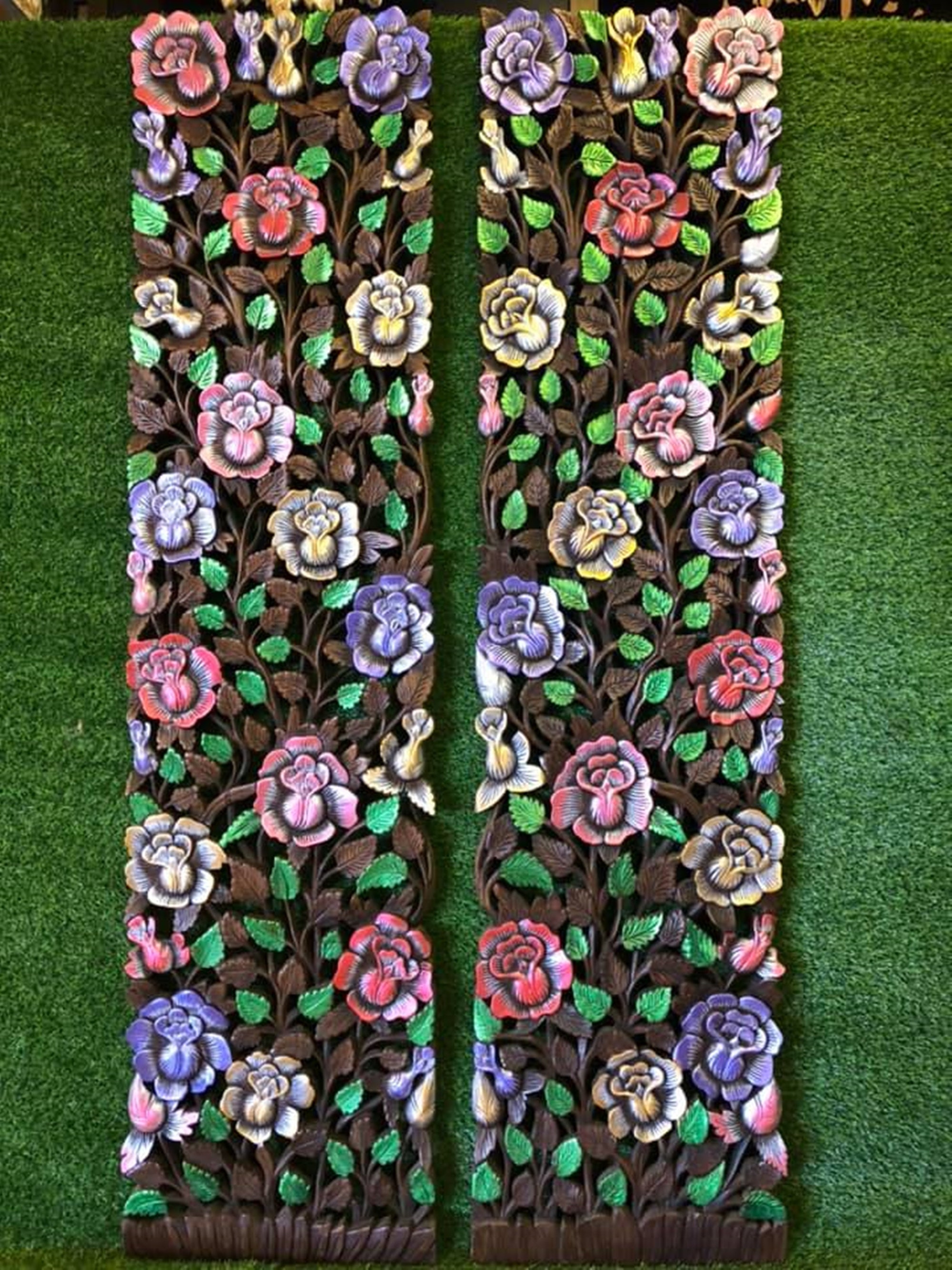 3 Panels Carved Wood Wall Art Natural Teak Hand Craft Wall Etsy UK