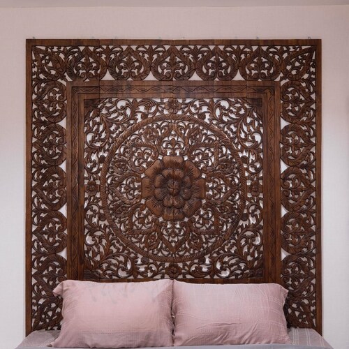 Brown Large Teak Wood Wall Art King Size Bed Sculpture Etsy
