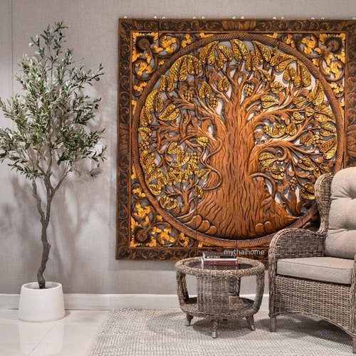 Large Wooden Art Decor Bodhi Tree of Life Wall Art Carved Wood Etsy