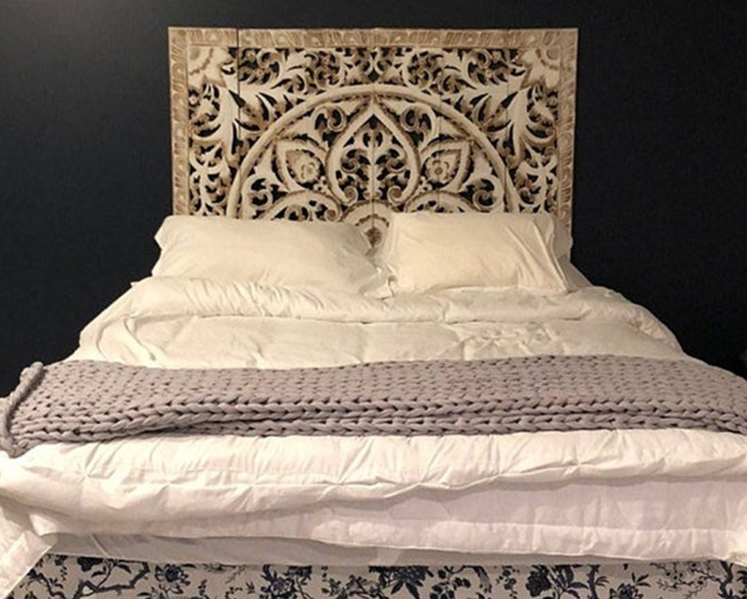 White Headboard Queen 150cm Bed Hand Carved Wood Wall Art Etsy