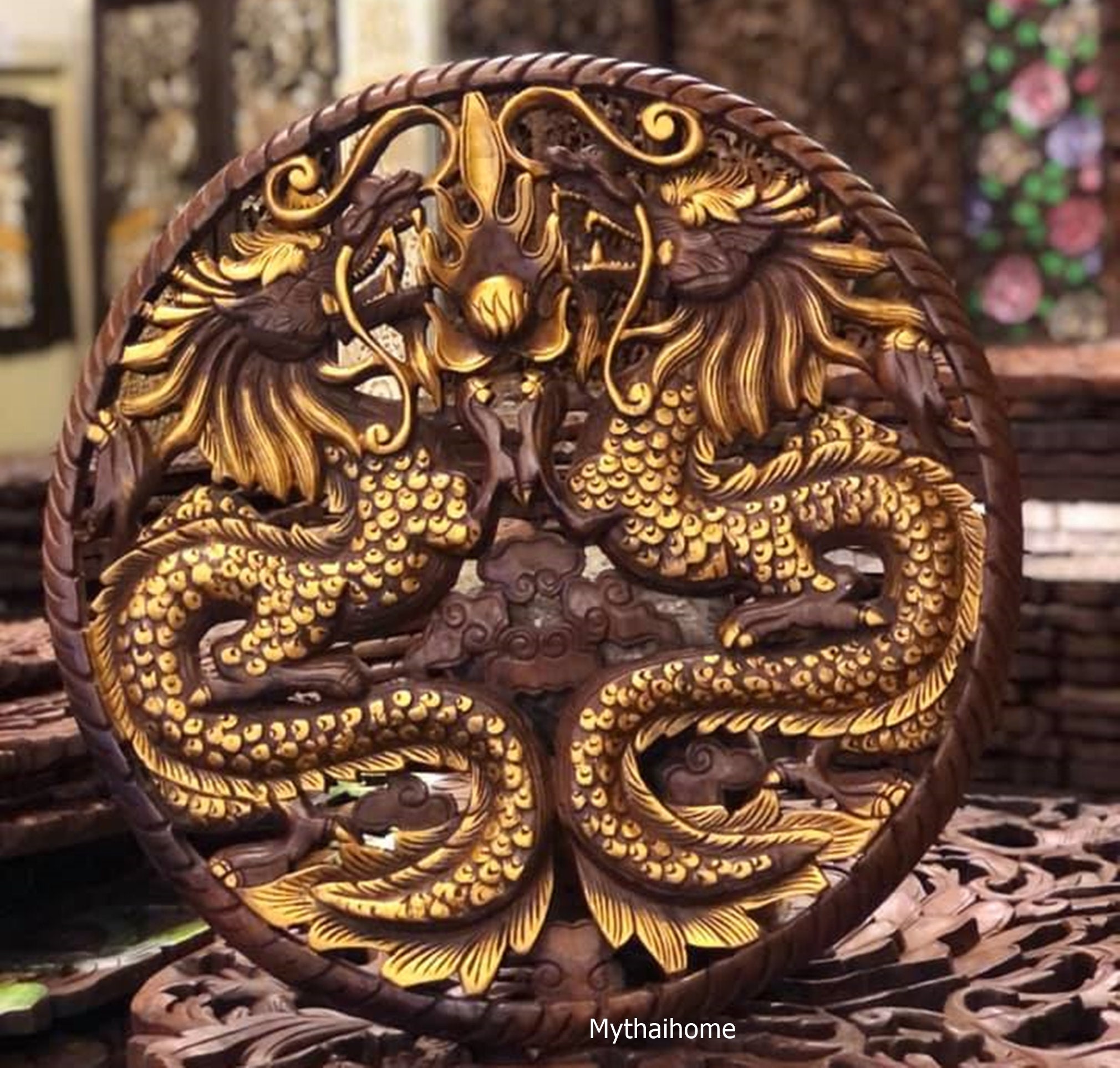 Carved Wood Dragon Panel,decorative Wood Dragon,chinese Twin