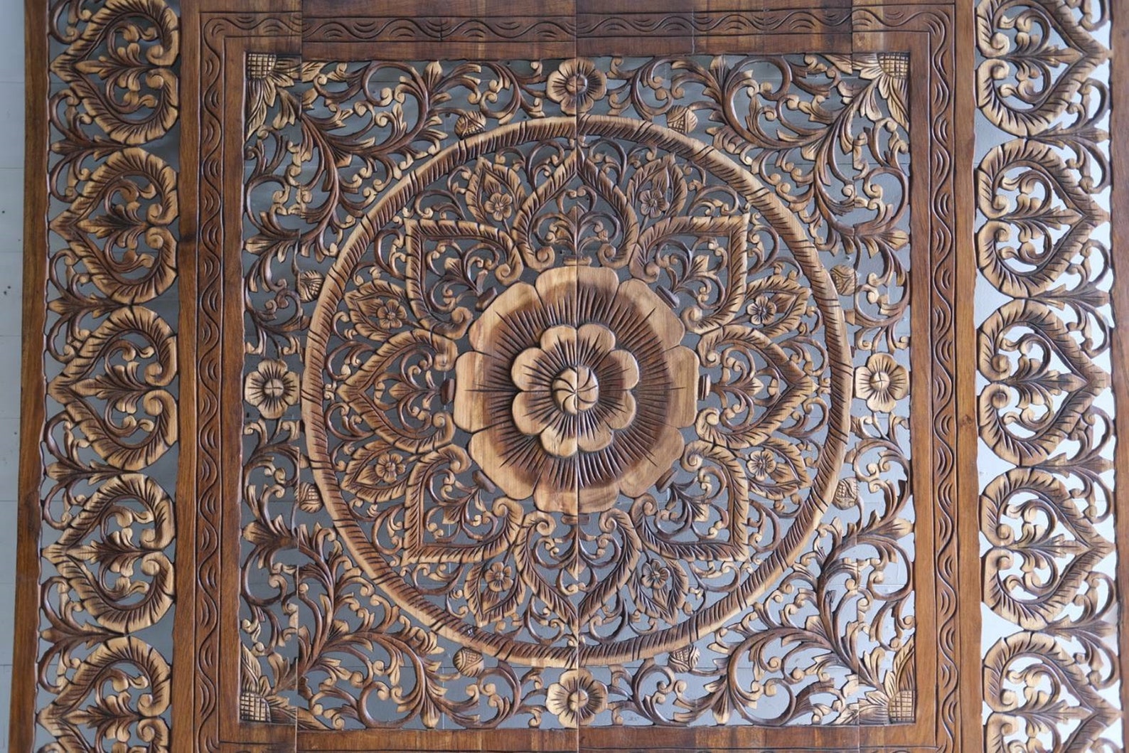 Loto teak rey cabecero California cama Boho Mandala flor | Etsy