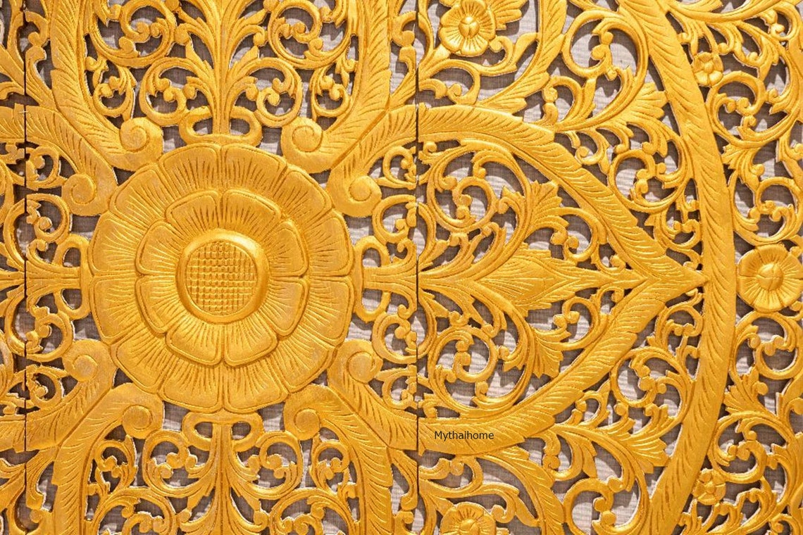 Queen Size Carved Wood Headboard Gold 59 Reclaimed Wood Etsy