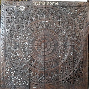 Large White King Headboard Mandala Wall Art Panel Bohemian Headboard 72 inches Lotus Flower Wooden Hand Craved Carve Craving Teak Wood Thai image 3