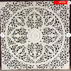 Natural Color Wood Carving Panel Mandala Wooden Carved Plaque 90 Cm Wall Art Hanging Teak Wood Carved Plaque Teak Wall Art Decor Thai Wood