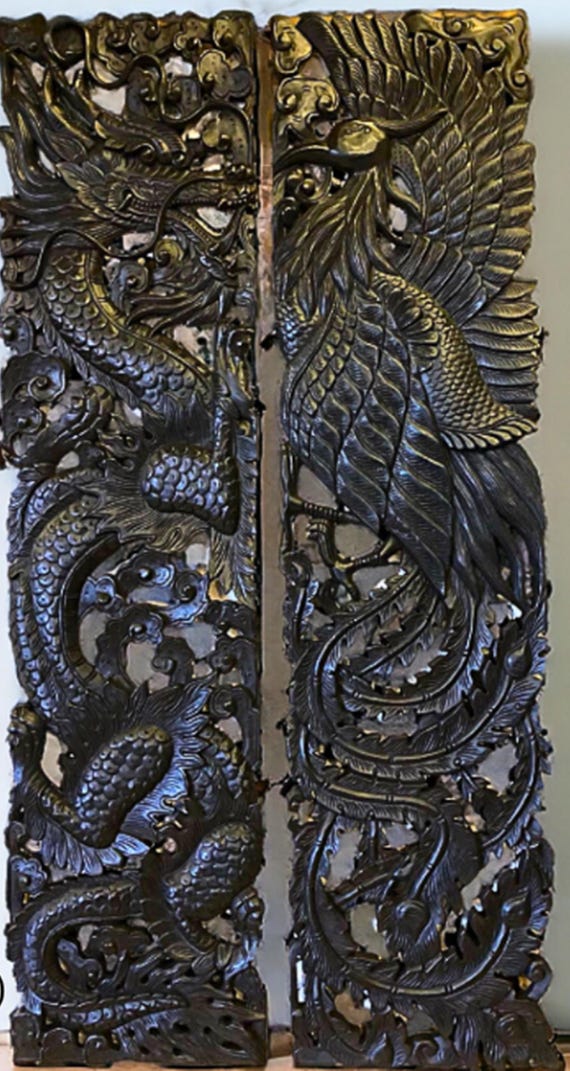 Large Double Dragon Yin Yang Panel Carving Large Double Dragon Yin Yang Panel Carving