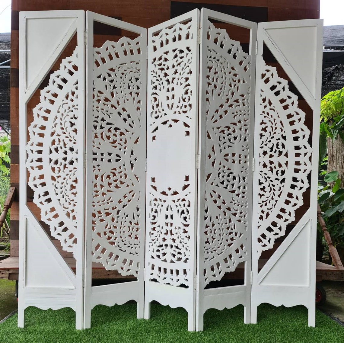 Boho Room Divider Mandala Carved Wood Wall Art Folding Screen Etsy