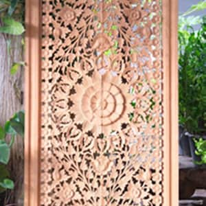 200cm Large California King Bed Teak Wood Bohemian Headboard Thai Wood Carving Lotus Mandala Carved Wooden Panel White Wash Wall Art Door