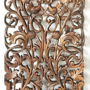 Weiße Holz Wand Kunst Panel Lotus Blume Geschnitzt Teakholz Wand Kunst Behang Mandala Holz Dekorative Platte Thai Schnitzerei 36 Zoll 90 cm Montiert Braun