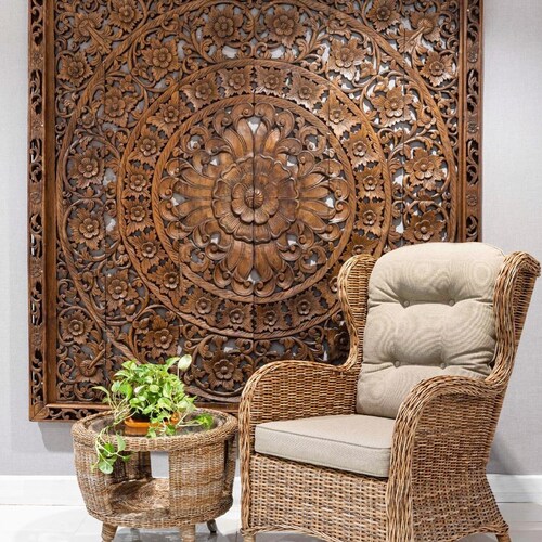 Carved Wood King Headboard Wooden Mandala Wall Art Bohemian Etsy