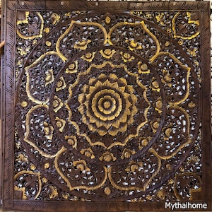 White Queen Size Carved Wood Headboard 150cm Reclaimed Wood Teak Wall Art Panels Wooden Large Wall Lotus Flower Mandala Bohemian Boho Décor