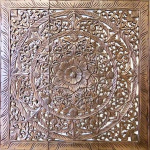 Mandala Wood Carving Panel 90 Cm Wooden Carved Plaque Wall Art Hanging Home Decor Asian Art Large Lotus Wooden Plaque Brown Teak Thai 36&quot;