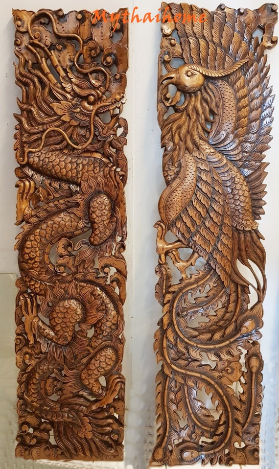 Large Double Dragon Yin Yang Panel Carving Large Double Dragon Yin Yang Panel Carving
