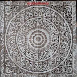 Large White King Headboard Mandala Wall Art Panel Bohemian Headboard 72 inches Lotus Flower Wooden Hand Craved Carve Craving Teak Wood Thai image 2