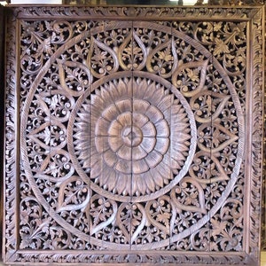 72&quot; Large Wall Art King Size Bed Rustic Bohemian Mandala Headboard Wooden Carved Teak Wood Panels Home Decor Mandala Bohemian Headboard 180