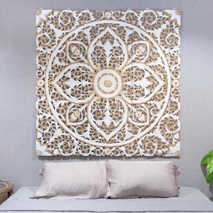 White queen size headboard,Boho queen headboard,Large wood wall art panel,Mandala wood wall art panel,Bohemian wedding wall, 60 in headboard