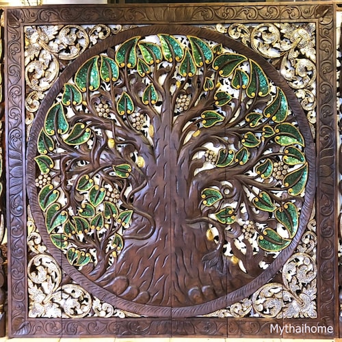 Bodhi Tree Carved Wood Wall Art Large Tree of Life Carving Etsy